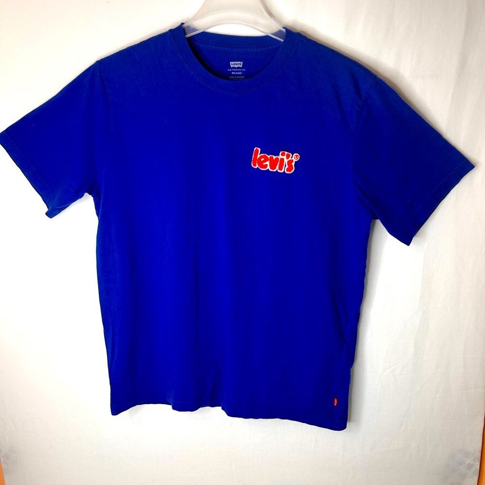 Levi's Men’s Chenille Patch Logo Royal Blue T-Shirt Tee 100% Cotton Size M